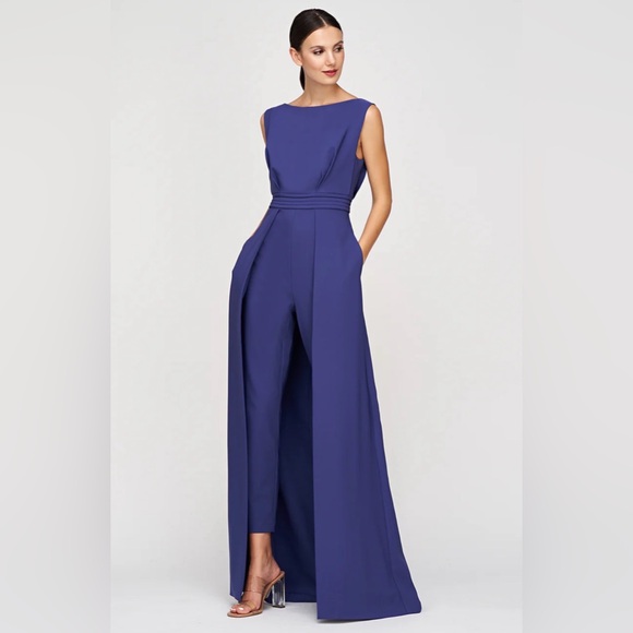 Kay Unger Pants - Kay Ungar Demi Walk Thru Sleeveless Jumpsuit in Cobalt blue